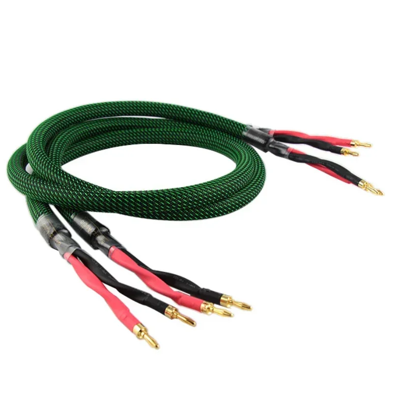 Pair Aouyade HiFi Speaker Cable Banana Plug 4 Cores 4N Oxygen-free Coppe Bi-wire Loudspeaker Wire