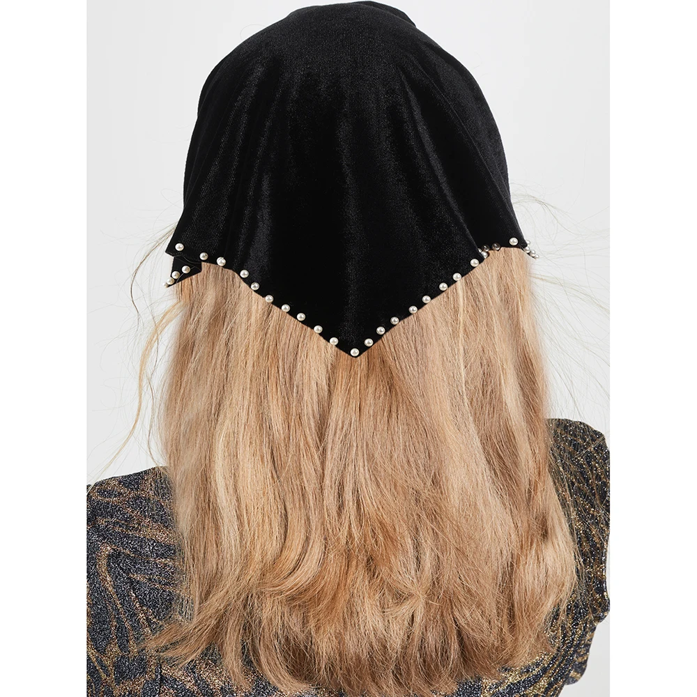 Black Velvet Turban Headbands Women Headwarp Fashion Pearl Bandage Bandana For Ladies Winter Warm Hair Bands Hair Accessories