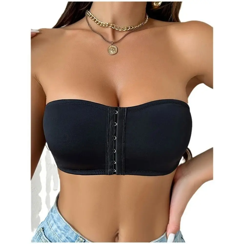 Prodyšná měkká polštářová podprsenka bez ramínek, bez kostic, protiskluzový design, podprsenka s knoflíky vpředu, bez ocelových kroužků, bezešvá podprsenka z ledového hedvábí - náhled 4