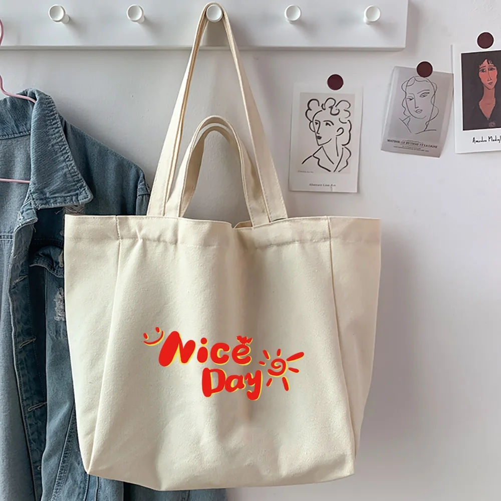 Women's Shoulder Shopping Organizer Bags 2025 Canvas Food Printed Shopper Handbag Reusable Large Capacity Casual Tote Bags