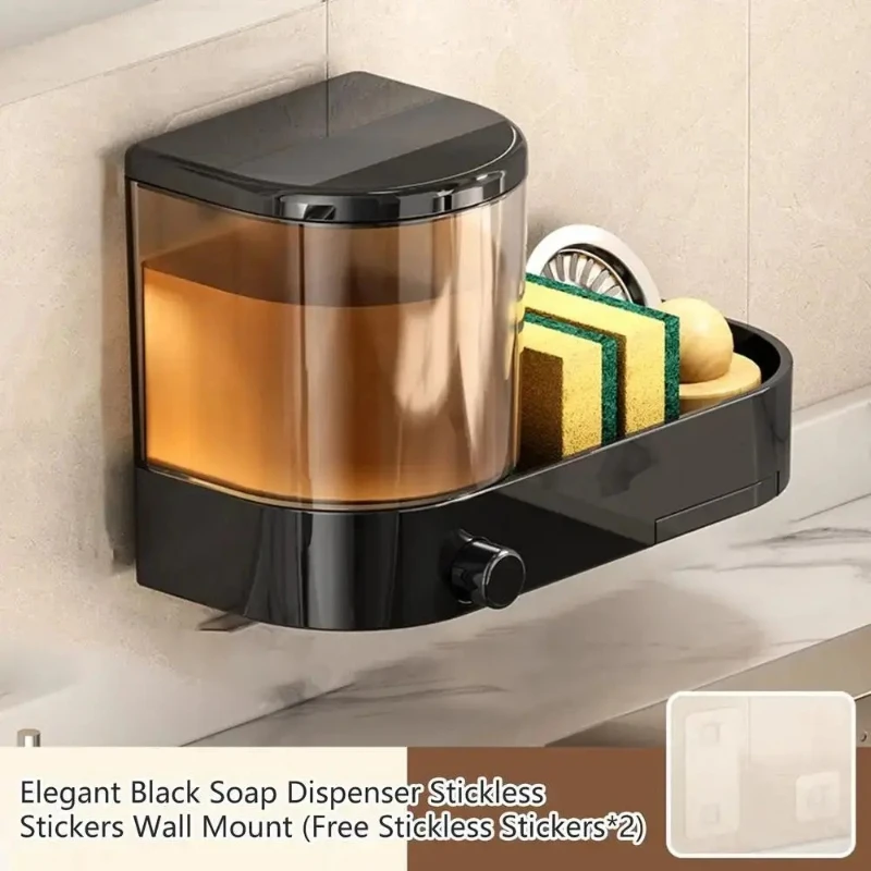 Dispenser di sapone da parete con vassoio in spugna e vaschetta di scarico, contenitore disinfettante per le mani di grande capacità, design salvaspazio
