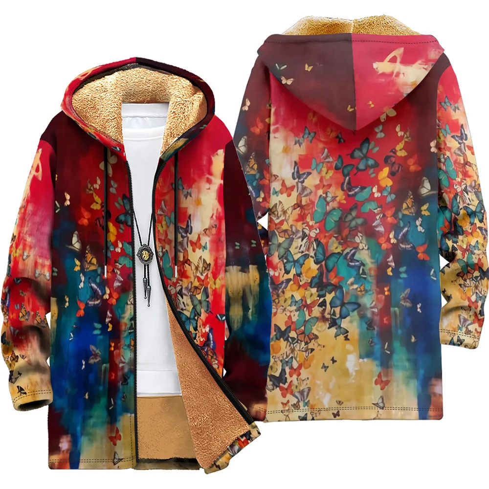 Chaqueta acolchada de algodón con cremallera y bolsillo de plumas para hombre, ropa de invierno, abrigos de plumón, diseño de graffiti de mariposa colorida, nuevo