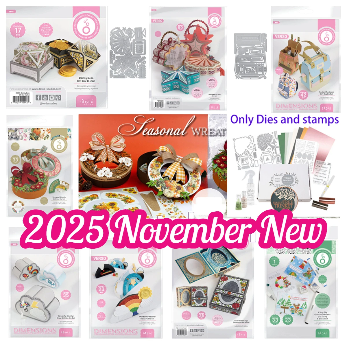 

2025 Tonic New Dies Dainty Deco Gift Box Seashell Radiant Rucksack Die Set DIY Scrapbook New Year Cardd Handmade Christmas Gift