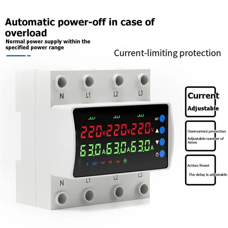 BTLIFE-Photovoltaic Protector 3 Phase AC 380V Voltage Relay 63A/100A DIN Rail With Comprehensive Safety Feature AC380V 63A