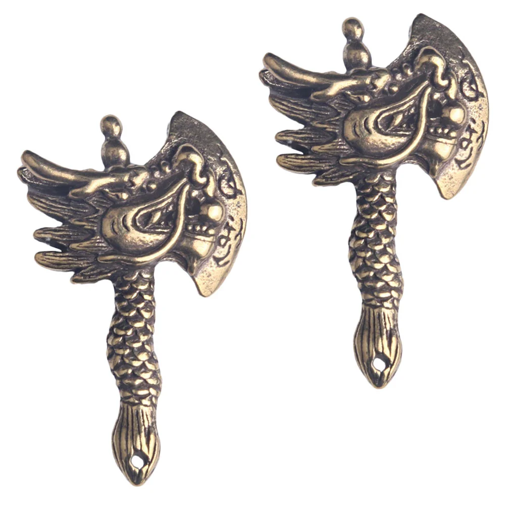 

2 Pcs Key Chain Pendant Pendants Brass Keychain Retro Decor Chinese Style Craft Hanging Decors Man Necklace