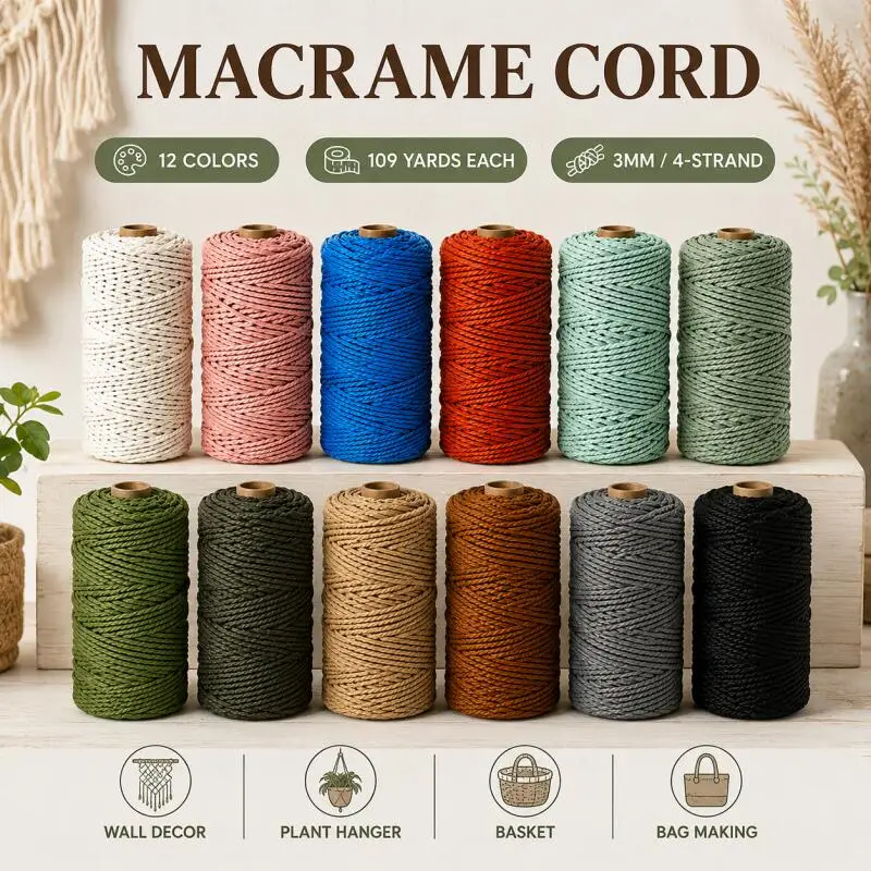 

3mm 100m colored rope, cotton rope, thread, handicrafts DIY sewing, handmade pendants Bohemian wedding party home decoration