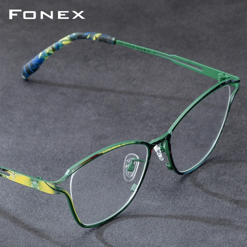 FONEX Pure Titanium Eyeglasses Frame Women Brand Design Retro Cat Eye Glasses Fashion Ultralight Vintage Japanese Eyewear 85922