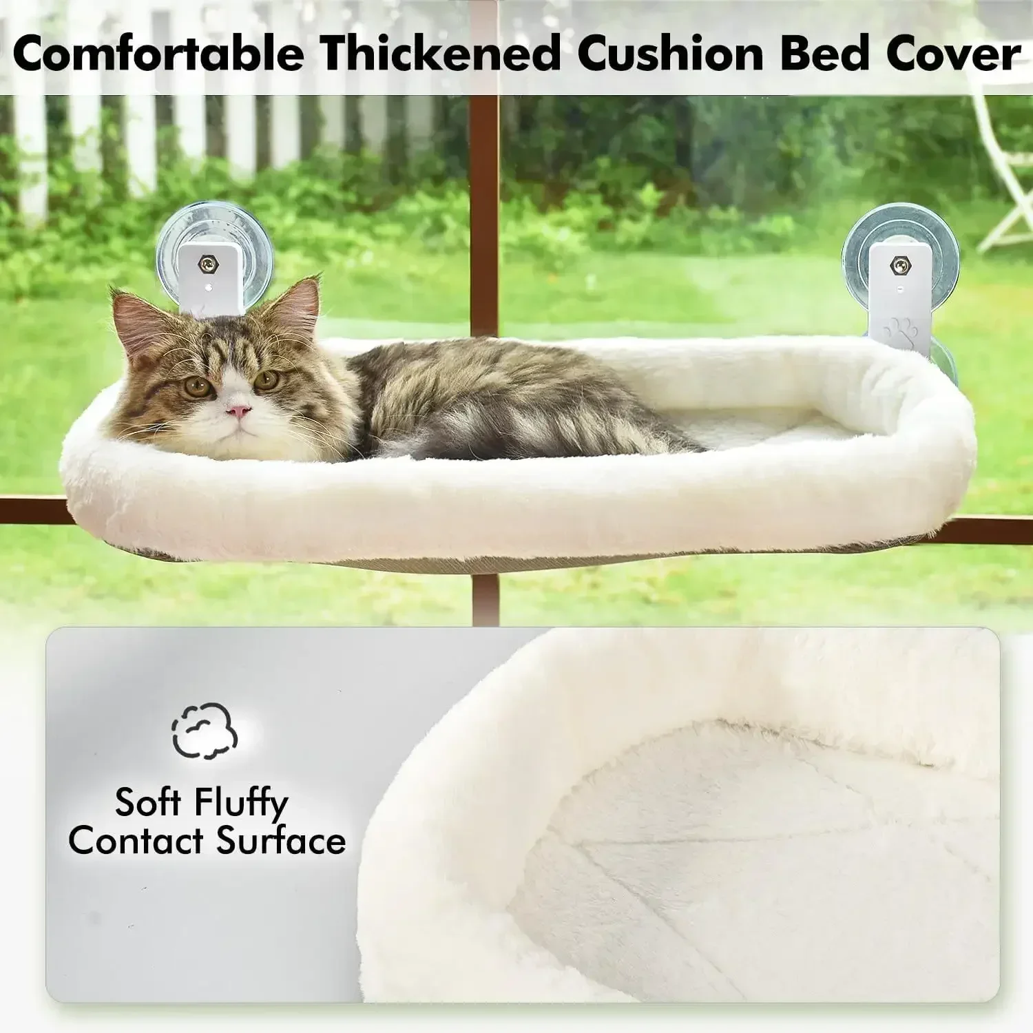 Cordless Hammock Cat Window Sunny Bed Pet House Foldable Lounger High Load Capacity Metal Plush Reversible Cover Cat Accessories