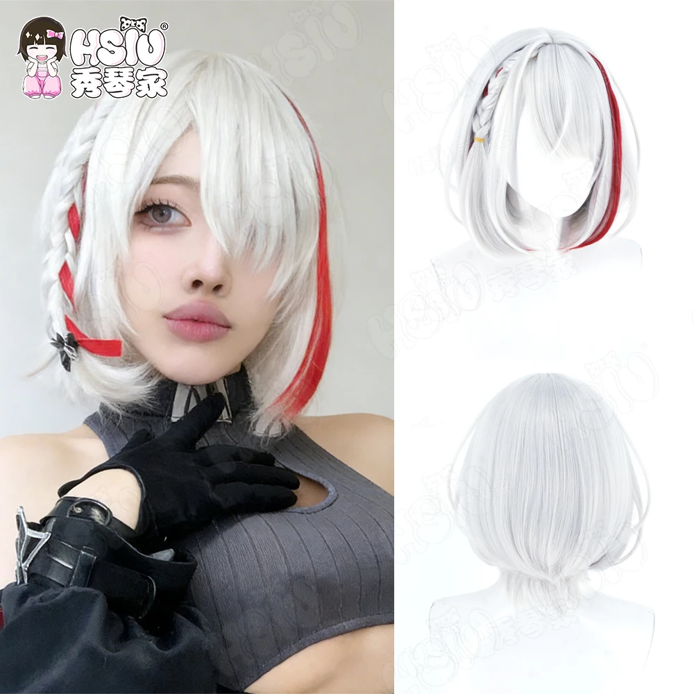 

Синтетический парик для косплея «Дюссельдорф» (Duisburg) из фибры, 30 см, серебристо-красный, короткий парик + сетка для парика, по игре Azur Lane KMS.