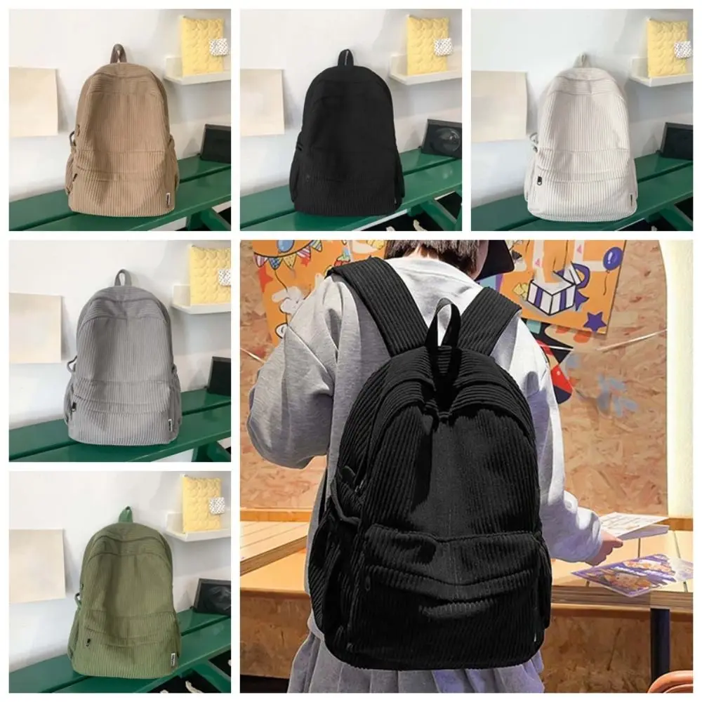 

Lightweight Corduroy Backpack Large Capacity Portable Solid Color School Bag Japanese Style Adjustable Casual Students Daypack