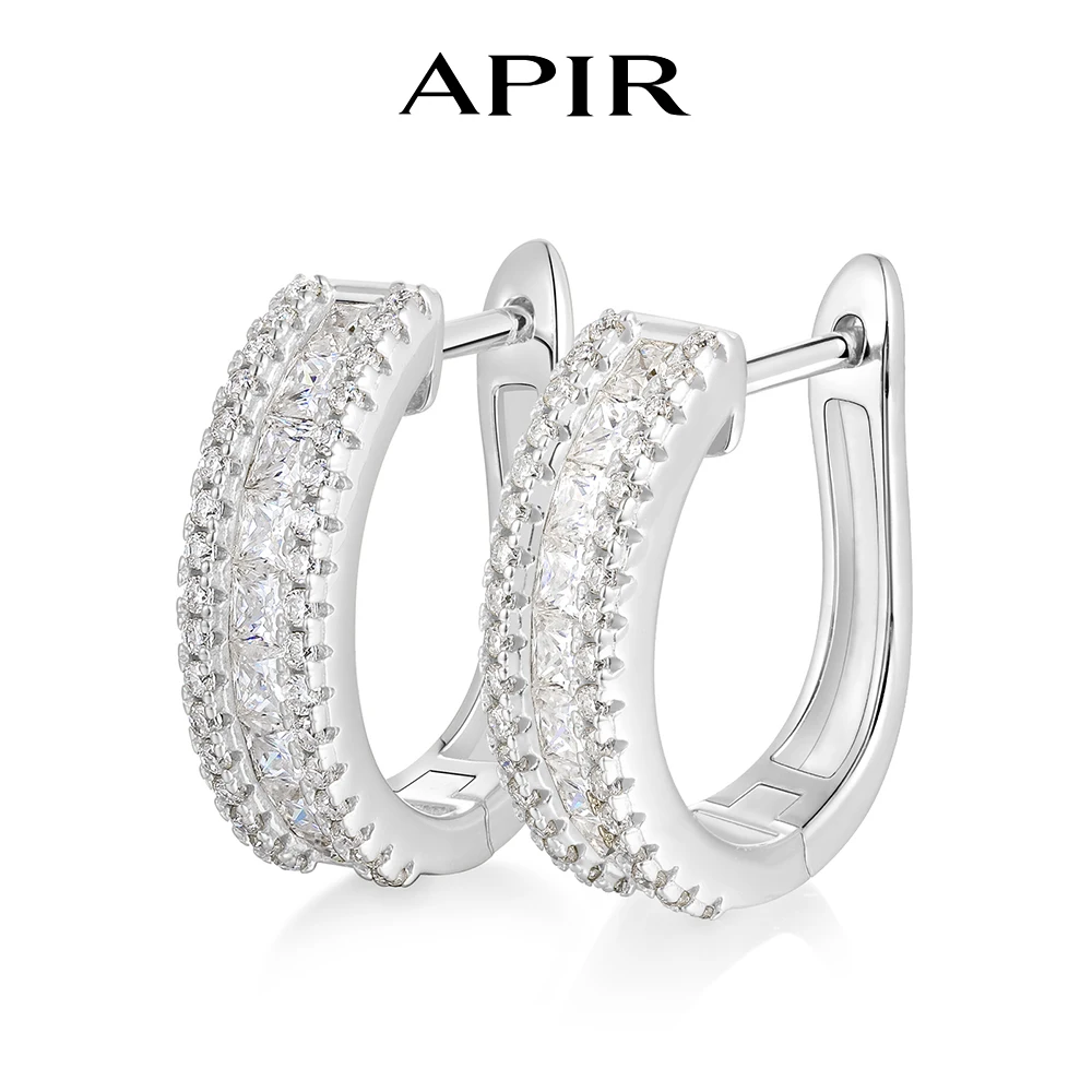 

APIR Sparkling Paved Moissanite Huggie Hoop Earrings for Women 925 Sterling Silver Shiny Ear Daily Party Elegant Luxury Jewelry