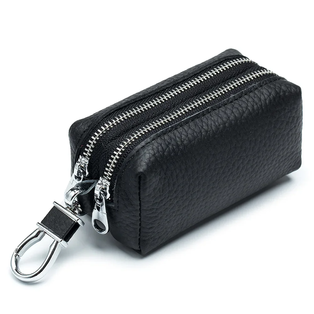 Genuine Leather Key Wallets Unisex Key Bag Men Car Key Holders Double Zipper Keychain Case Women Smart Housekeeper Change Purse