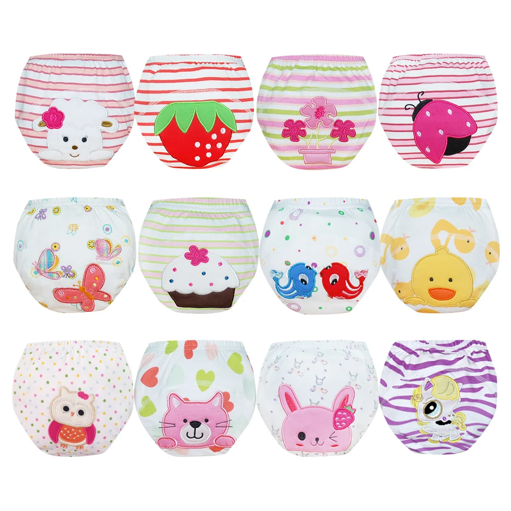 ขายดีที่สุด! กางเกงฝึกการขับถ่ายผ้าสำหรับเด็กทารกแบบใช้ซ้ำได้ 12 ชิ้น กางเกงฝึกซับฉี่ผ้าฝ้ายแบบใช้ซ้ำได้และซักได้สำหรับเด็กวัยหัดเดิน