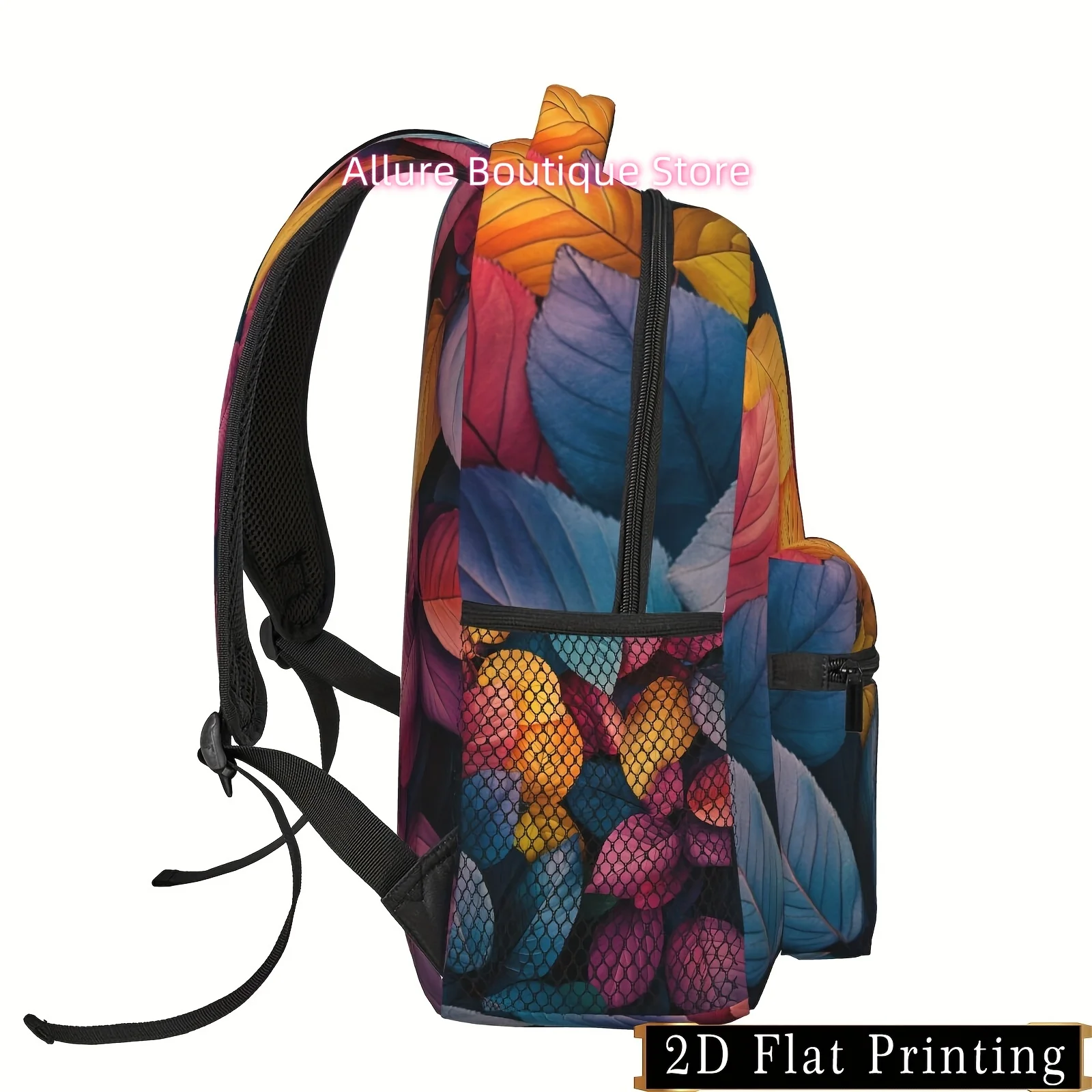 Vibrant Leaf Design All-Over Print Backpack for Students, Featuring Shoulder And Waist Support, Trendy Unisex Travel And Sports