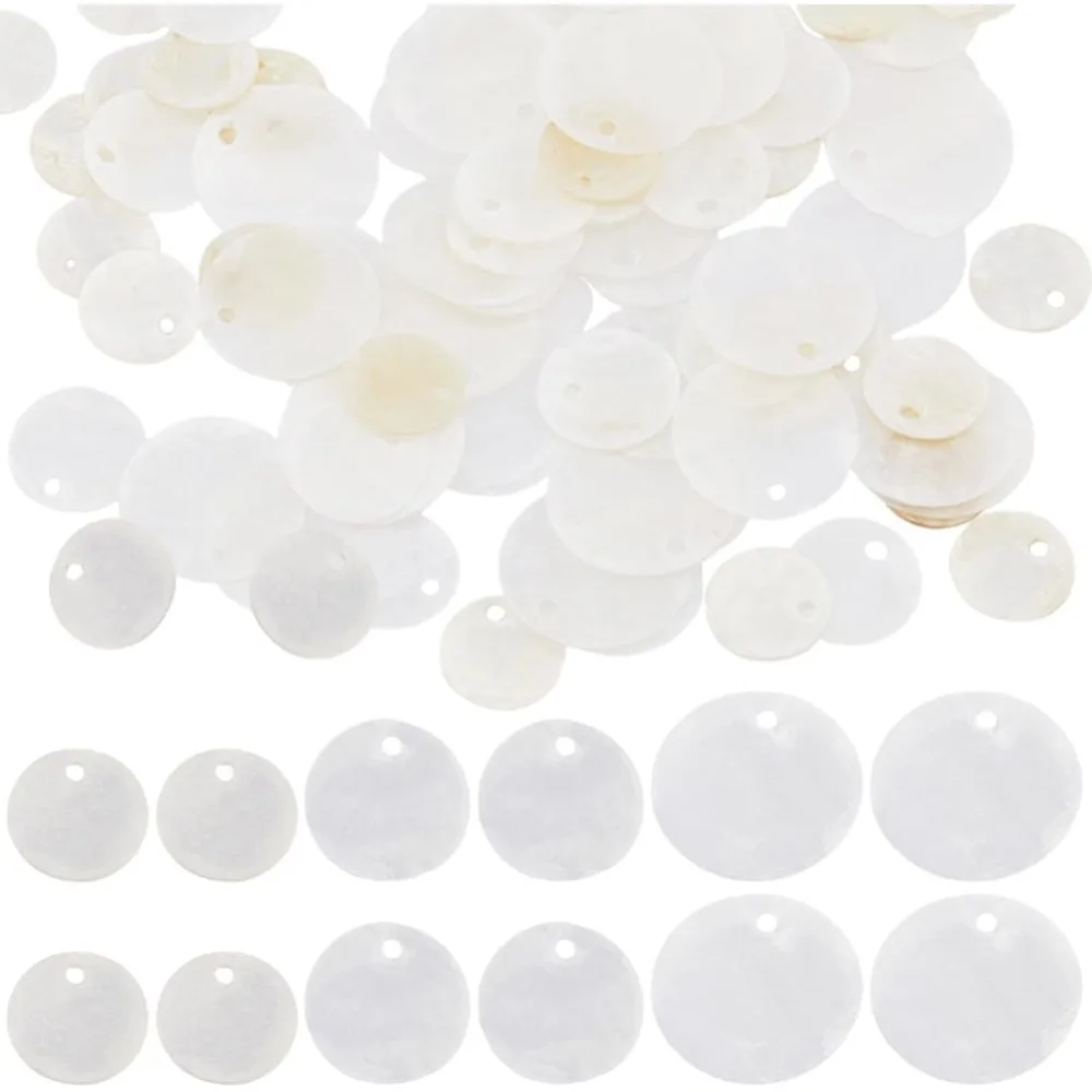 

1 коробка, 180 шт., круглые подвески в виде ракушек капиджа, объемные подвески в виде ракушек, маленькие мидии, плоские круглые белые монеты, перламутр