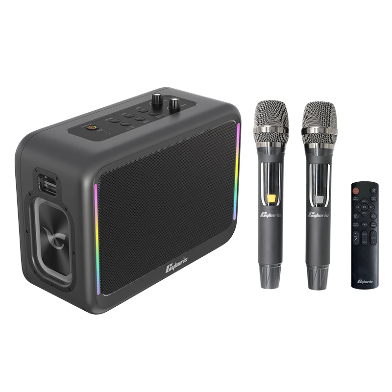 Przenośny głośnik bezprzewodowy o mocy 200 W z 2 mikrofonami bezprzewodowymi UHF Głośnik do karaoke LED RGB z funkcją Power Bank