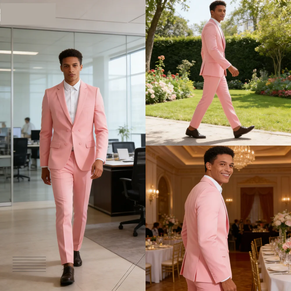 

Men's Fuchsia Tuxedo 2-Piece Two-Button Formal Suit Business Unique Single Breasted Notched Lapel Men's Clothing