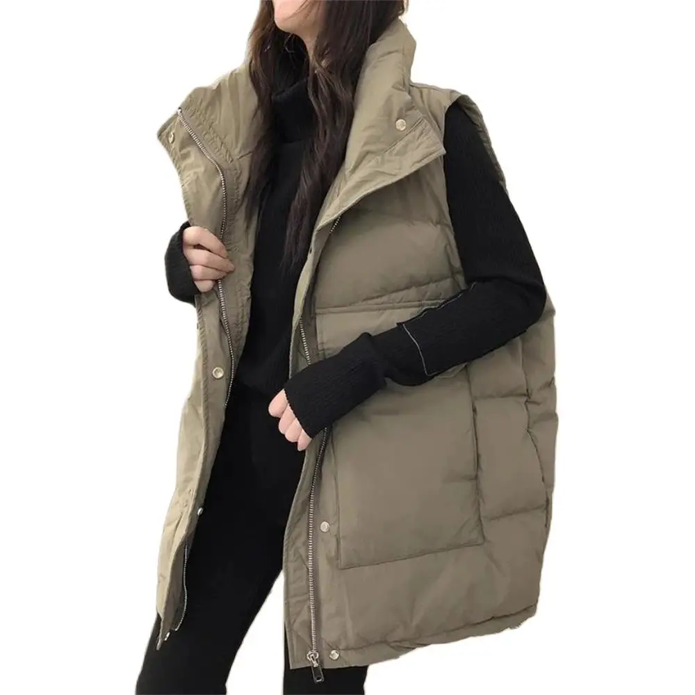 2024 New Women's Vest Jacket Down Cotton Vest Autumn Winter Jacket Thicken Loose Long Coat Female Sleeveless Waistcoat Snow Wear