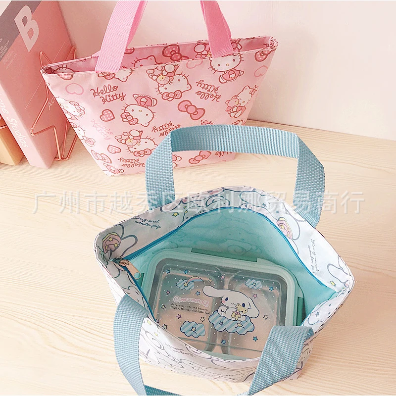 Kawaii Sanrio Hellokitty Cinnamoroll My Melody Portable Handbag Cartoon Waterproof Bento Bag Office Lunch Box Bag Storage Bag