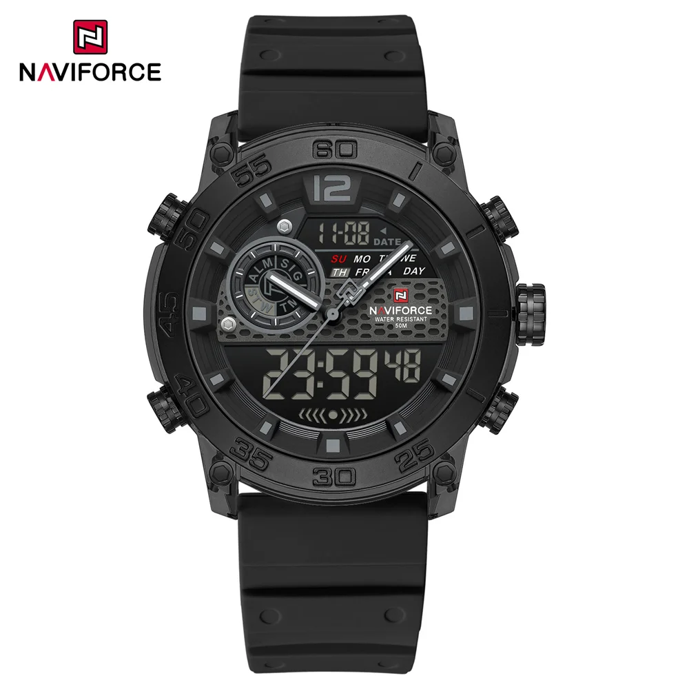 NAVIFORCE NF6104 Jam Tangan Pria Quartz Mewah Digital Jam Pria Militer Kronograf Olahraga Asli Tali Karet