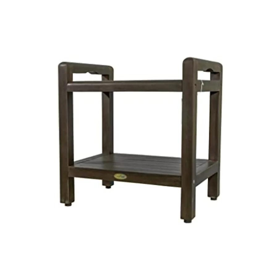 

20 Inch Waterproof Teak Wood Shower Bench with LiftAide Arms in Brown for Inside Shower Offers Safety Storage and Organization