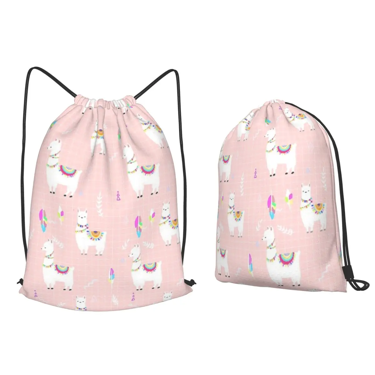

Llama Alpaca Animal Backpacks Portable Drawstring Bundle Pocket Storage Bag Book Bags for Travel Students