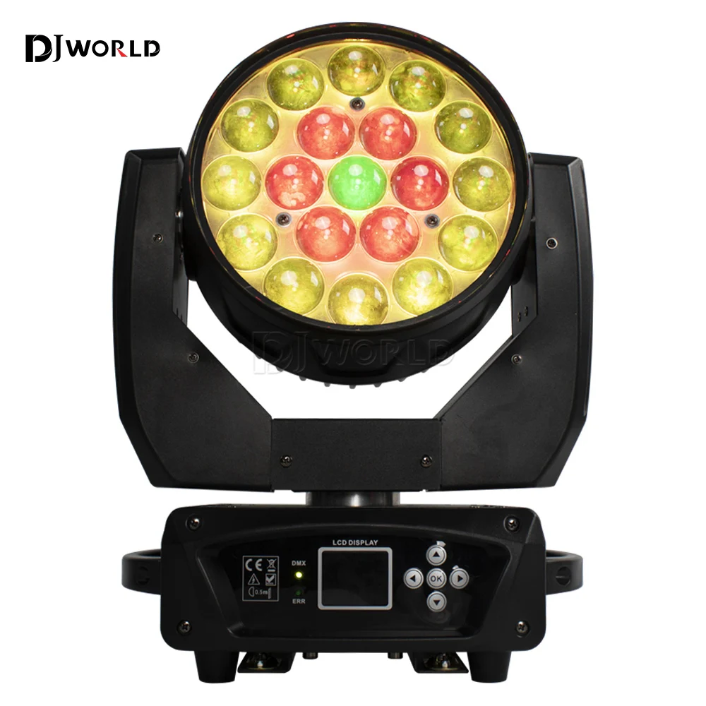 LEDムービングヘッドライト,ズームビーム,ウォッシュエフェクト,DMXコントロール,19x15W,rgbw,4in 1,バー,結婚式,DJ,ディスコ,パーティー,ショー,バー