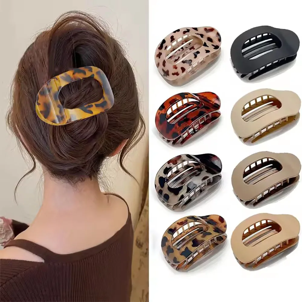 

1-6pcs Fashionable Oval Hair Claw Clip Leopard Matte Curved Flat Styling Barrettes Acrylic Woman Trendy Cute Hair Accesories