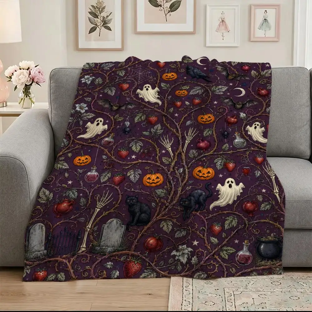 Midnight Raven Halloween Vine Throw Soft Warm Flannel Blanket Multi-use Throw for Bed Sofa Office Air Conditioning Nap Blanket