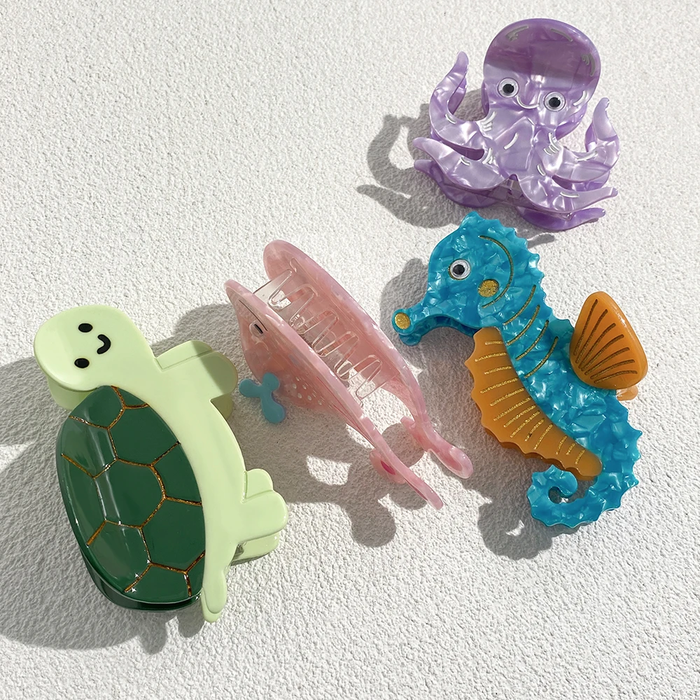 

AENSOA Marine Series женские аксессуары для волос летний морской конек черепаха осьминог зажим для захвата креативный дизайн уксусный акриловый зажим для когтей