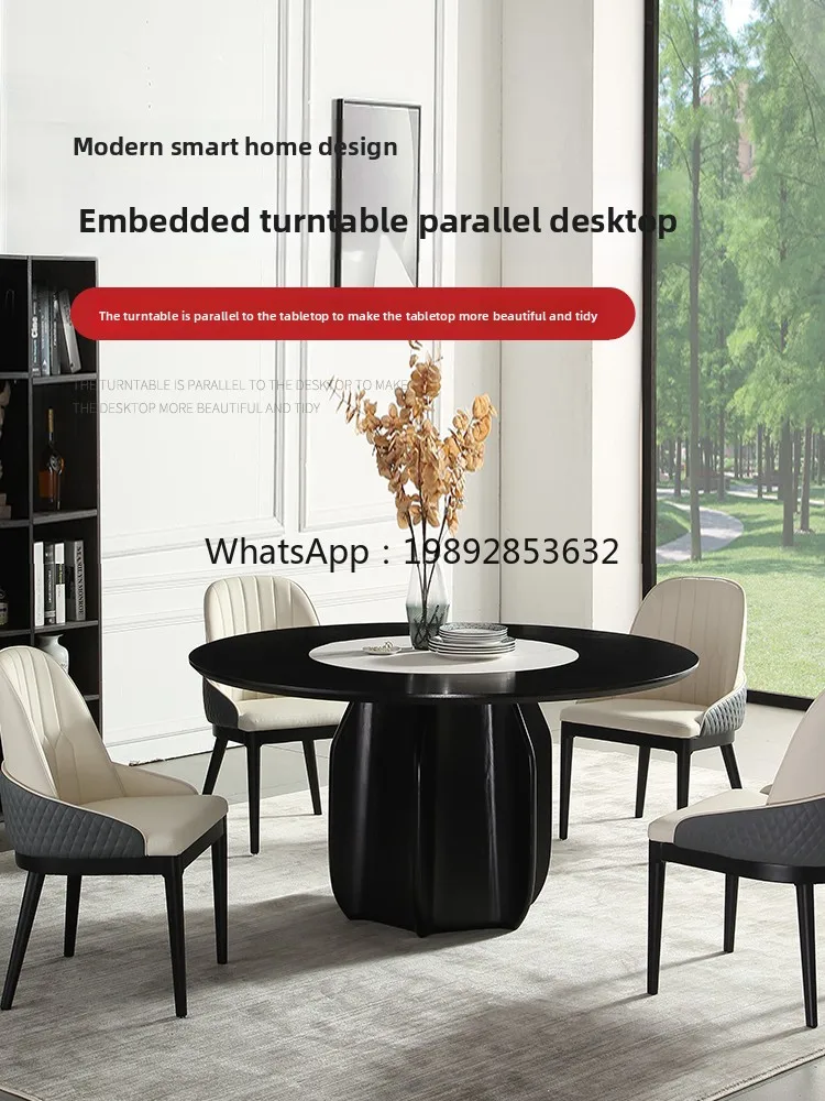 LYY Solid Wood Round Dining Table for Home Modern Simple with Built-in Rotating Plate 1.5m Large Round Dining Table