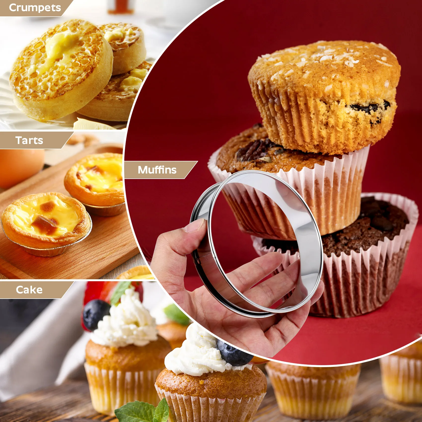 Better Quality 8 Pcs 4.1 Inch Muffin Tart Rings Double Tart Ring Stainless Steel Round Ring Mold for Home Cooking Baking Tools
