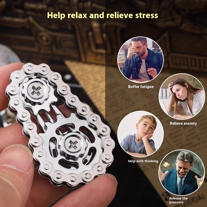 Metal Gear Fidget Spinner Bike Chain Toy DIY Mechanical Spinner for Adults Stress Relief Silent Desk Gadget