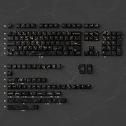 Black Marble Keycaps PBT 129 Keys Cherry Creative for 60/84/98/108 Mechanical Keyboards