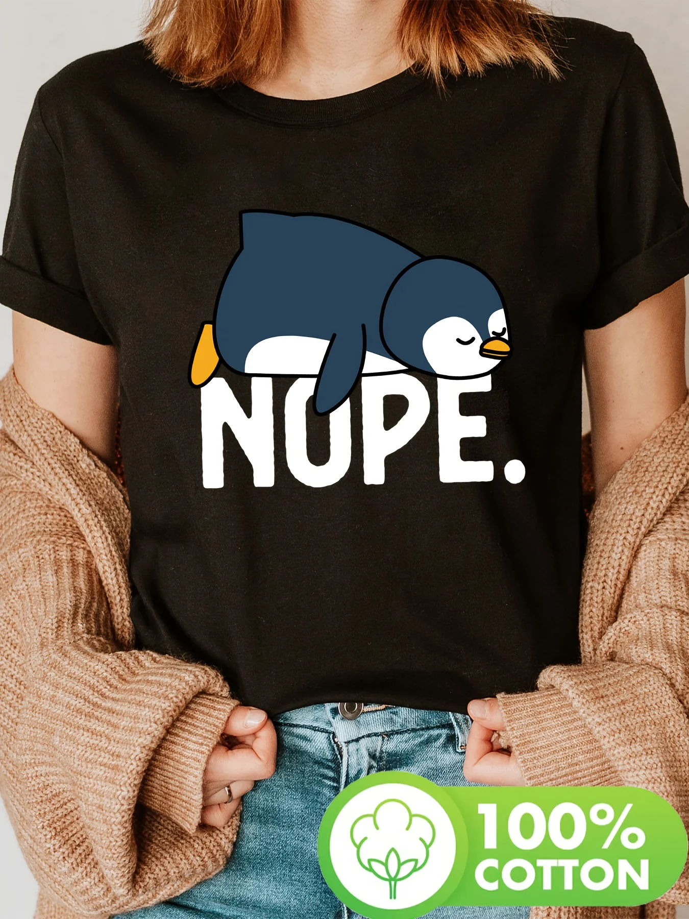 

Женская футболка больших размеров с рисунком пингвина, хлопковая дышащая модная и универсальная уличная одежда унисекс большого размера