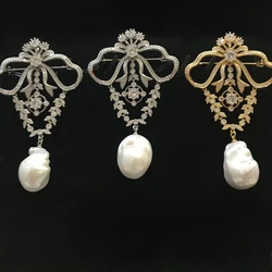Natural Fresh Water Baroque Pearl Brooch For Women Fashion Jewelry Vintage Style Elegant  With Cubic Zirconia Free Shipping