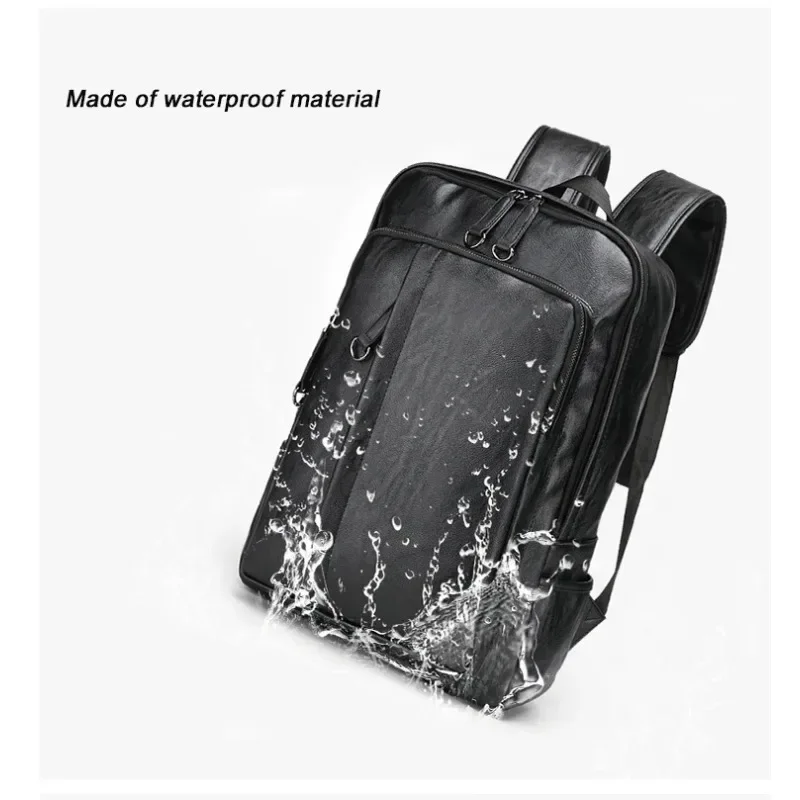 New Leather Backpack Men Leisure Soft GeneralTeenager Male Large Capacity Laptop Backpack High Quality Students Travel Bag