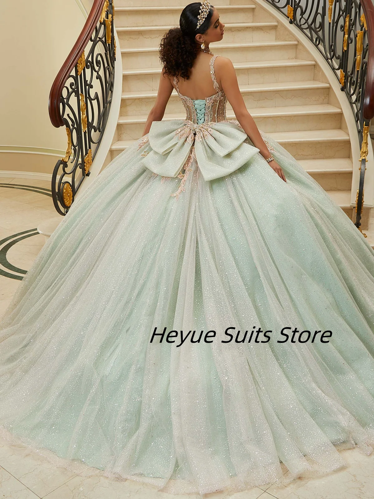 ที่กําหนดเองชุดบอล Quinceanera ชุดคริสตัลลูกปัดประกายชีฟองโลหะเย็บปักถักร้อยเพชรชุด vestidos de 15 quinceañeras