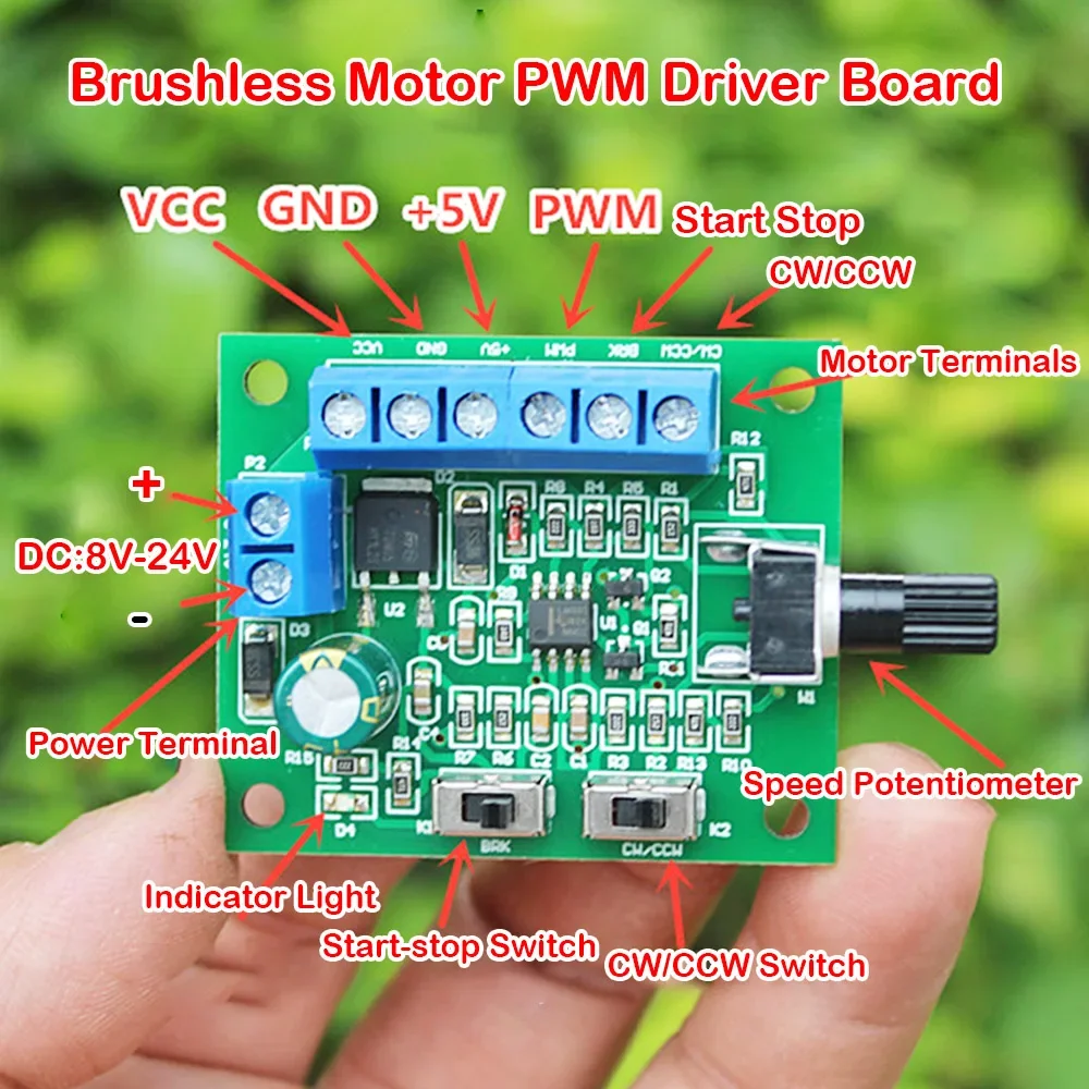 Brushless Motor Driver Speed Controller Board PWM DC 8V-24V Brushless Motor Speed Controller 18KHZ CW CCW Switch for With Driver