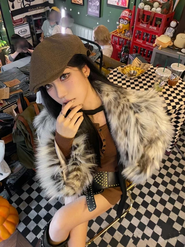 

Faionable Leopard Print Fur Coat Women's Winter Outerwear Eco-friendly Korean Sle round Ne Tee Button Long Sve