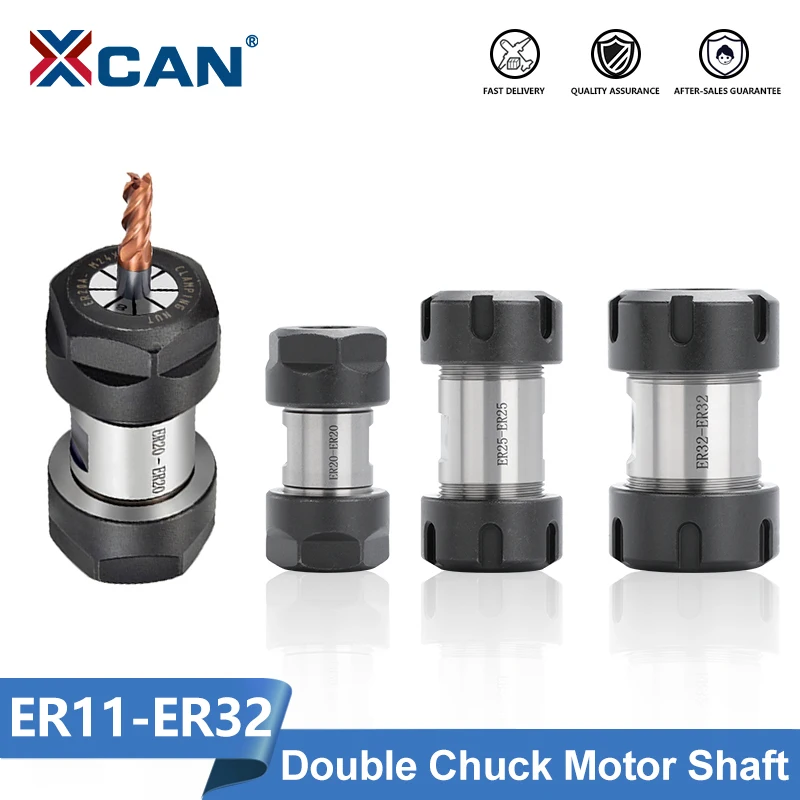 XCAN Tool Holder Double Head Chuck ER11 ER16 ER20 ER25 ER32 Motor Shaft Collet Chuck Spindle Cutter Bar  Extension Rod Chuck