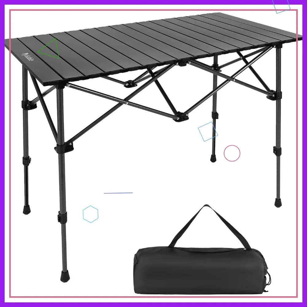 

Portable Aluminum Camping Table Foldable Lightweight Adjustable Height Roll Up Outdoor Picnic BBQ
