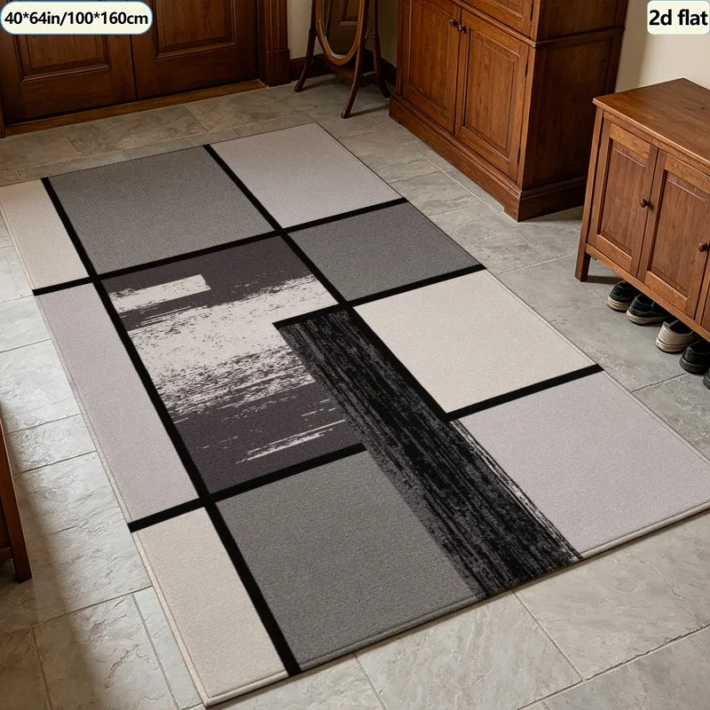 Modern Abstract Brush Stroke Block Geometric Carpet Flooring Square Area Rug Non‑Slip Washable Floor Mat for Office Living Room Home