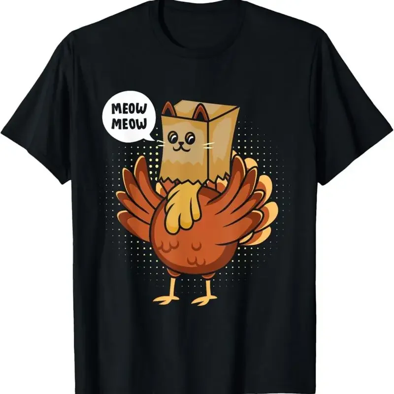 Funny Thanksgiving Day Fake Cat Turkey Meow Animal Farmer T Shirt
