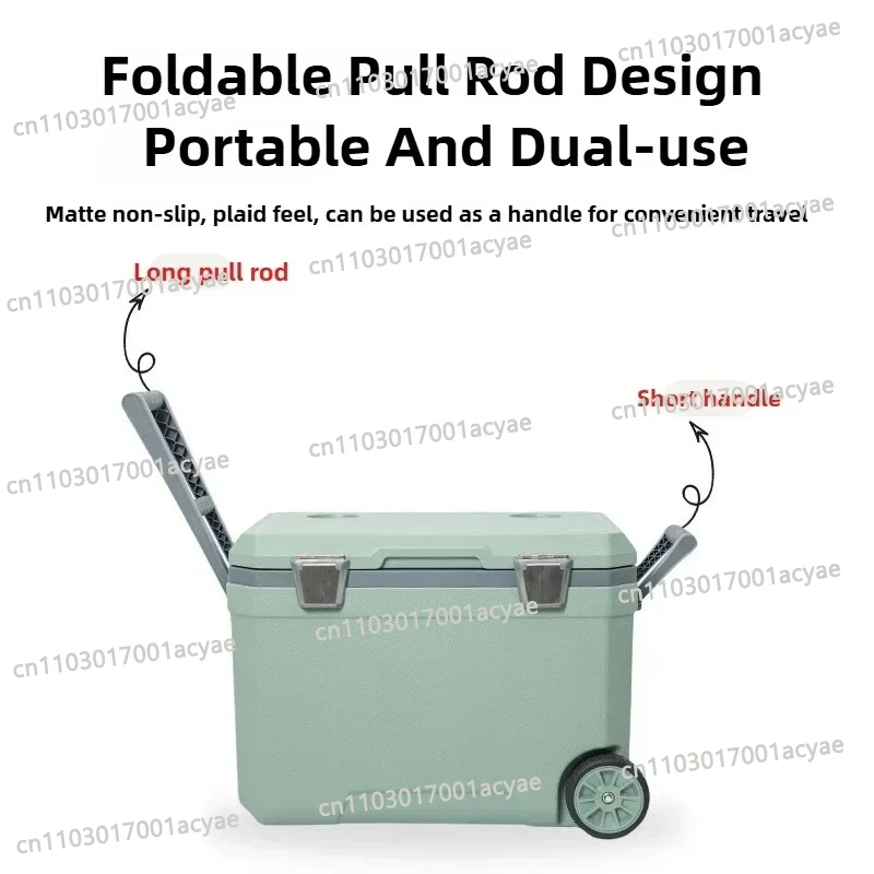 45L Portable Insulated Cooler Box - Green Handle, Outdoor Camping Fishing Refrigerated Fresh Storage