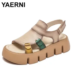 Women's Sandals  Summer Genuine Leather Thick Sole Ladies Sandals Summer Shoes Women Retro Style Handmade Shoes