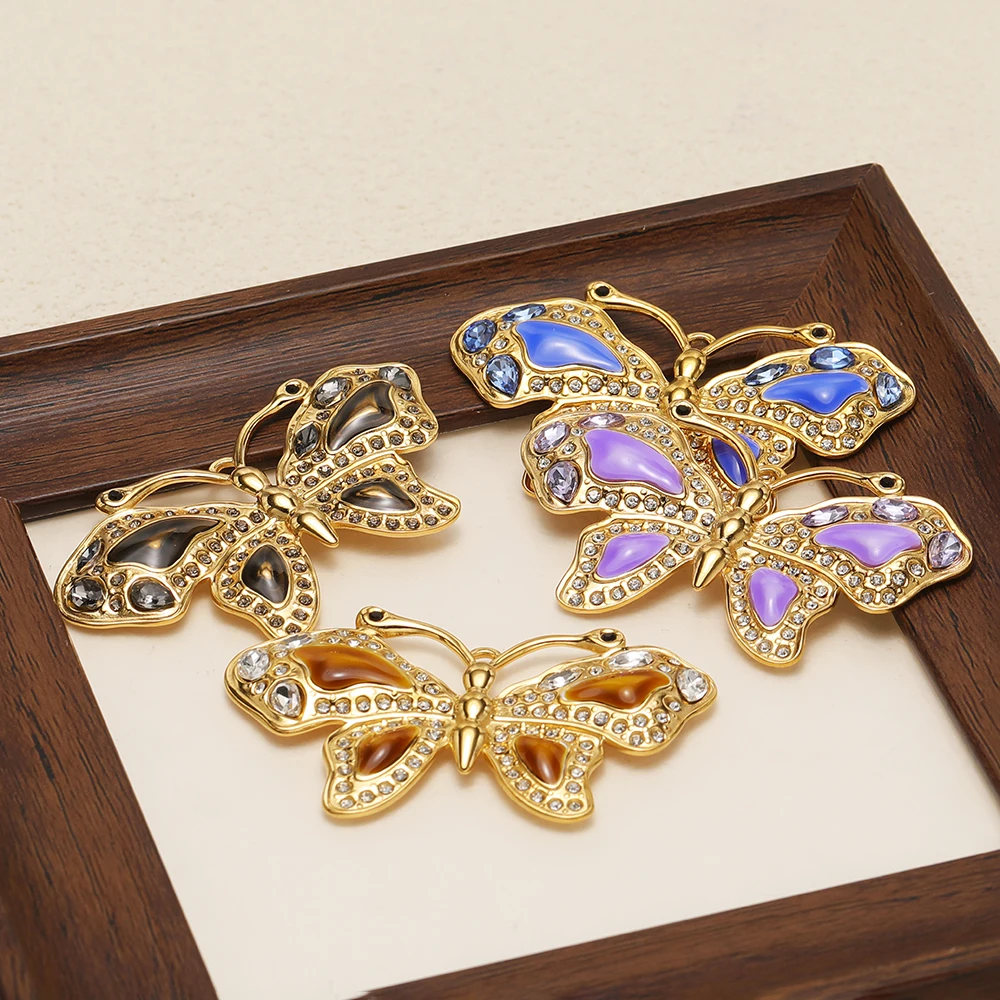 2 Stück Edelstahl Zirkonia Schmetterlingsanhänger DIY Schmuck Halskette Armband Anhänger Zubehör für die Herstellung von Ohrringen – Detail 5