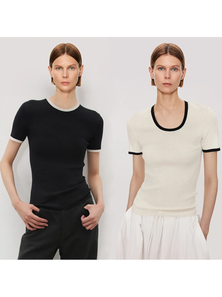 

CHICJOC Высококачественный приятный для кожи шелковый хлопок Tead Faionable контрастного цвета Классический круглый Ne U-ne ort Sve T-...