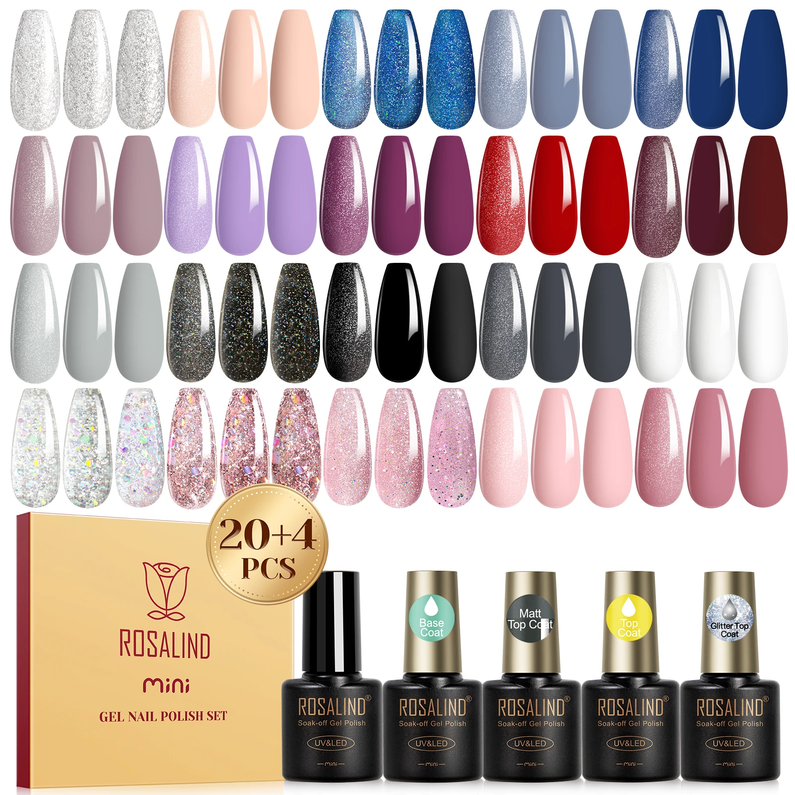 

Rosalind Новый 24 шт./компл. гель-лак для ногтей с Gittler Top Coat Set Summer Trend Colors Soak Off УФ-лампа для дизайна ногтей
