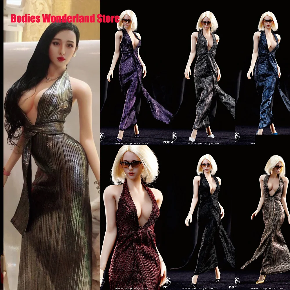 

Poptoys F23 1/6 Female Soldier Hanging Neck Low Cut Long Skirt Prom Evening Dress Costume Set for 12'' Action Figure Body